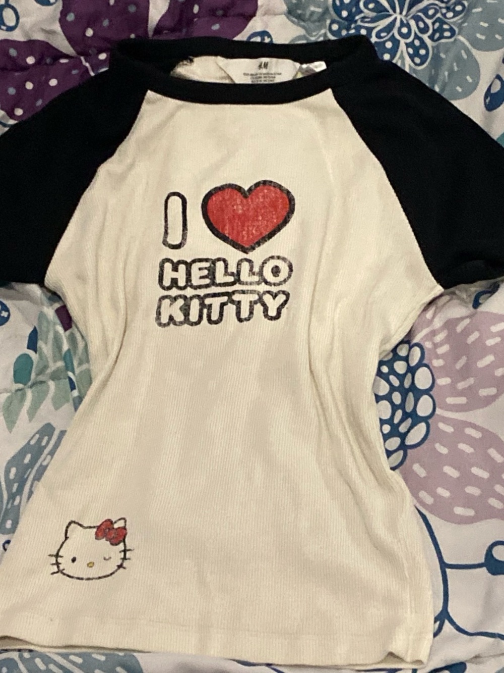 Sanrio Hello Kitty Raglan Tee in White and Black with Red Accent